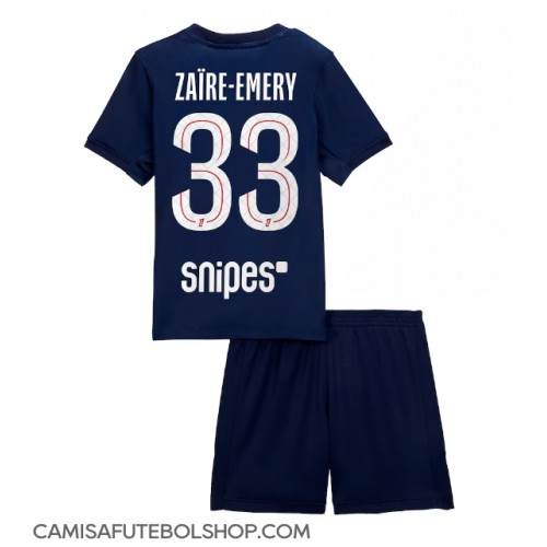 Camisa de time de futebol Paris Saint-Germain Warren Zaire-Emery #33 Replicas 1º Equipamento Infantil 2025-26 Manga Curta (+ Calças curtas)